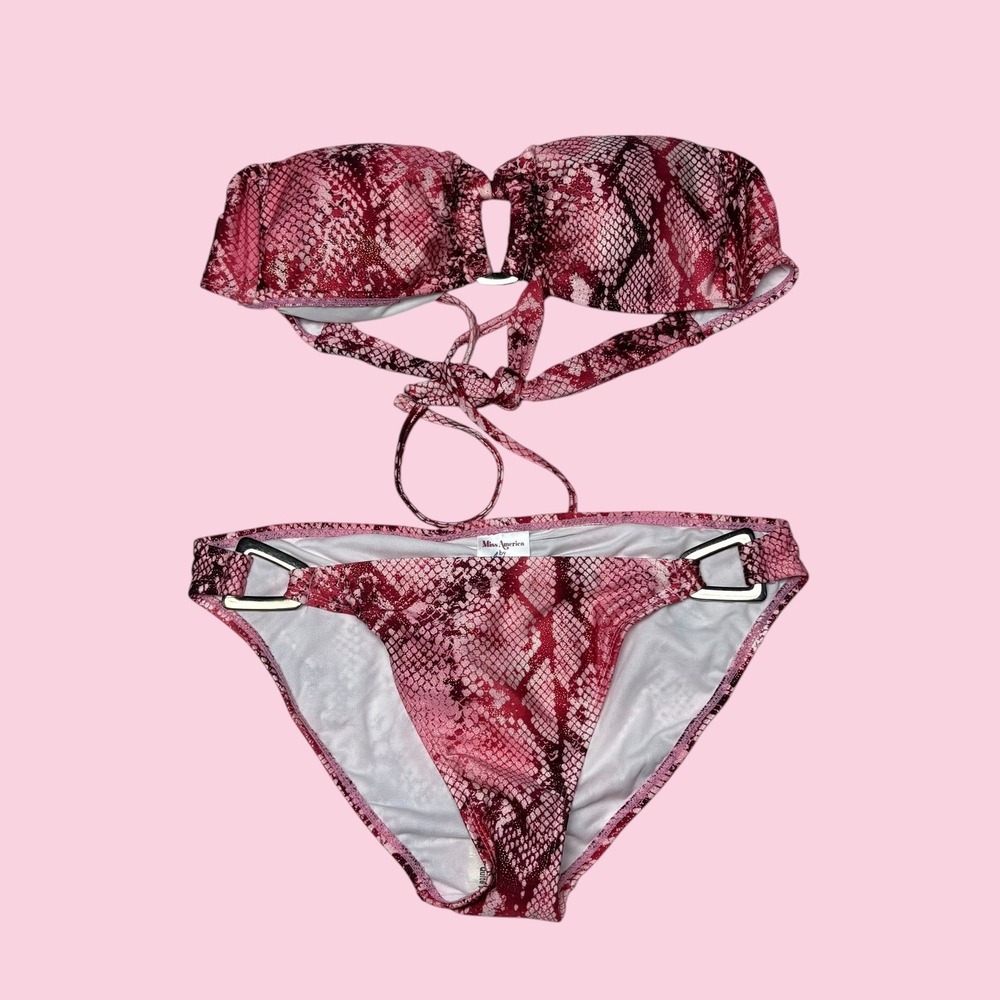 Miss America by Catalina Pink Snakeskin Bikini Set Bandeau Medium 8-10 NWT